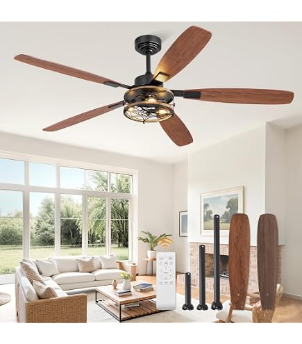 Light Mellow 「Sunshine」 Farmhouse Ceiling Fans with Light, 60 Inch Bedroom Ceiling Fan